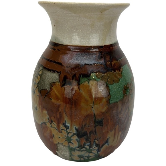 Vtg Apple Lane Studio Art Pottery Vase Abstract Floral Artist Bill Nagengast